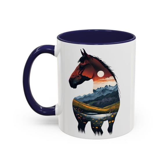 Wild Horse SunS1et Mug, MA1Jestic Running Horse with Silhouette LandsC1Ape Art,Gift for Equestrians,Nature Lovers Western Country Coffee Fans