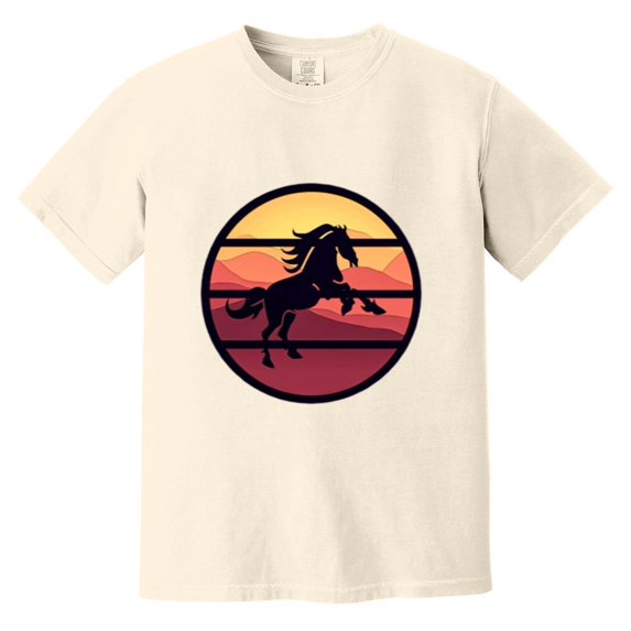 Wild Horse Sunset Silhouette Equestrian Nature Lover Comfort Color T-Shirt, Unisex, up to size 4XL