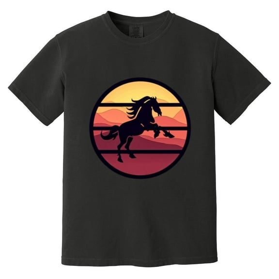 Wild Horse Sunset Silhouette Equestrian Nature Lover Comfort Color T-Shirt, Unisex, up to size 4XL