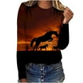 thumbnail image 1 of Wild Horse T-Shirt Women's Long Sleeve Crewneck Tops Mustang Nature Animal Lovers Wildlife Shirts 3D Graphic Tees, 1 of 3