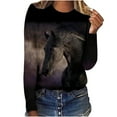 thumbnail image 1 of Wild Horse T-Shirt Women's Long Sleeve Crewneck Tops Mustang Nature Animal Lovers Wildlife Shirts 3D Graphic Tees, 1 of 3