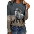 thumbnail image 1 of Wild Horse T-Shirt Women's Long Sleeve Crewneck Tops Mustang Nature Animal Lovers Wildlife Shirts 3D Graphic Tees, 1 of 3