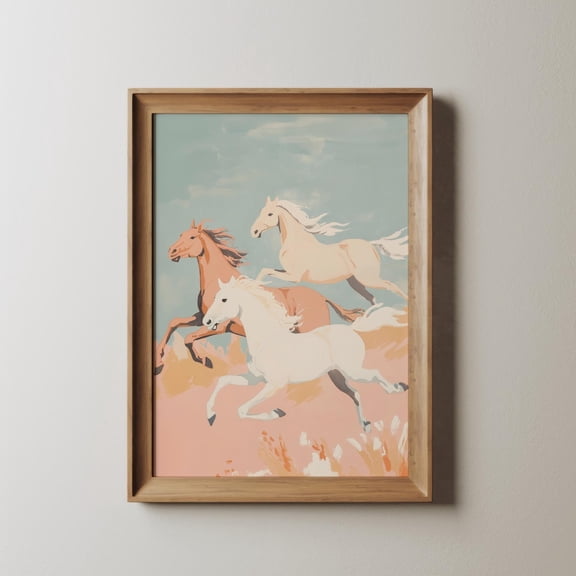 Wild Horses Art Poster Running Stallions, Pastel Western Decor, 12x18 UNFRAMED