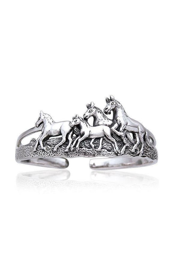 Wild Horses Bangle Bracelet Cuff 925 Sterling Silver Fine Spirit Animal Jewelry