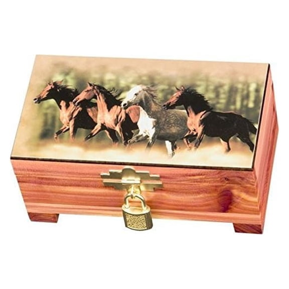 Wild Horses Cedar Chest, Box with Lock 3 1/2"x 6 1/2" 4043