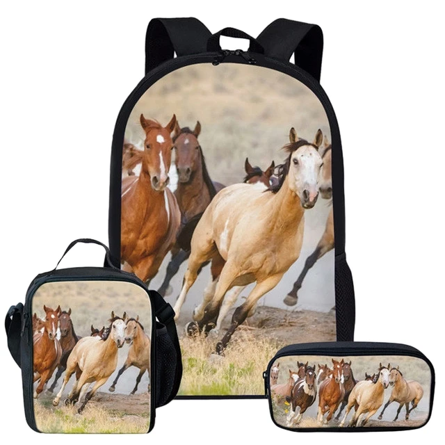 Wild Horses Design Large Capacity Backpack 3pcs set School Bags for Boy Girl Primary Students Bookbag Mochila Escolar Lunch Bag Walmart