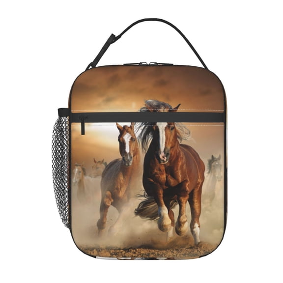 Wild Horses Insulated Lunch Bag For Women Men, Portable Leakproof Tote Cooler Meal Bag, Reusable Lunch Box For Work/Office/Picnic/Travel