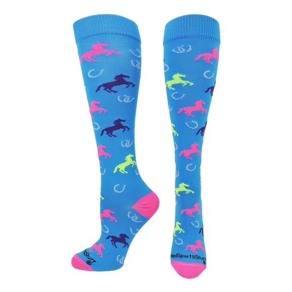 Wild Horses Over the Calf Socks (Multi-Neon, Medium)