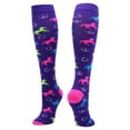 thumbnail image 1 of Wild Horses Over the Calf Socks (Purple/Neon Pink, Large), 1 of 2