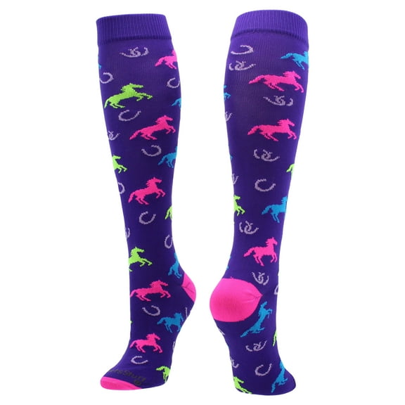 Wild Horses Over the Calf Socks (Purple/Neon Pink, Small)