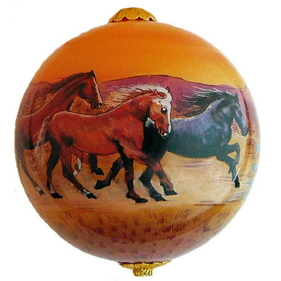 Wild Horses Reverse Painted Glass Christmas Tree Ornament Southwest Wildlife New