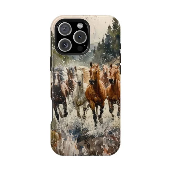 Wild Horses Running River Scenic Nature Artwork Phone Case for iPhone 11 12 13 14 15 16 17 Pro Max