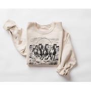 Wild Horses Sweatshirt, Western Landscape Pullover, Horse Lover, Rustic Equestrian Crewneck, Country Sweater553 Tshirt All Size S-5XL