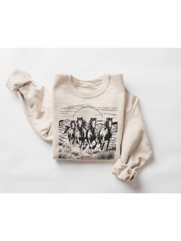 Wild Horses Sweatshirt, Western Landscape Pullover, Horse Lover, Rustic Equestrian Crewneck, Country Sweater553 Tshirt All Size S-5XL