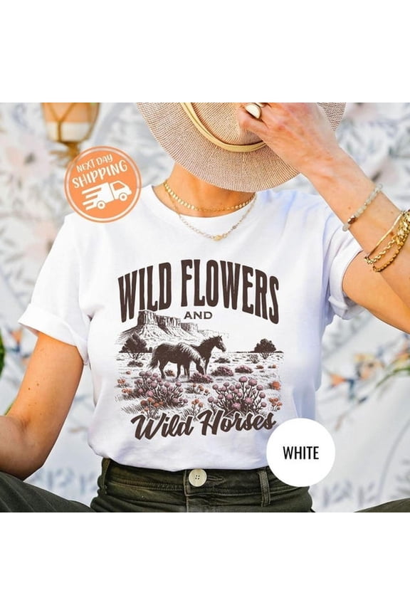Wild Horses Wildflowers Shirt, Western Country Music Shirt, Cowgirl Swea, Vintage Style T-shirt, Horse Lover Gift, Cowgirl