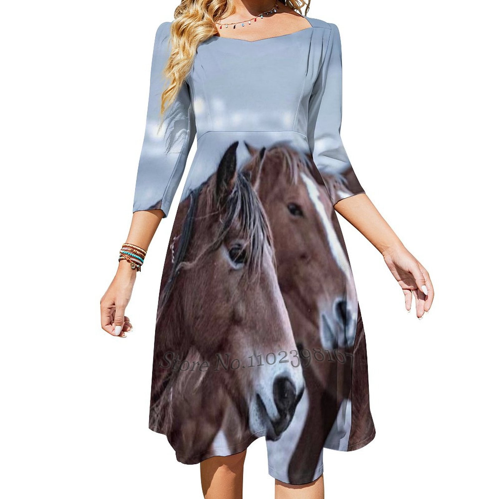 Wild In Square Neck Dress Sweet Summer Dress Women Elegant Halter Print — free download