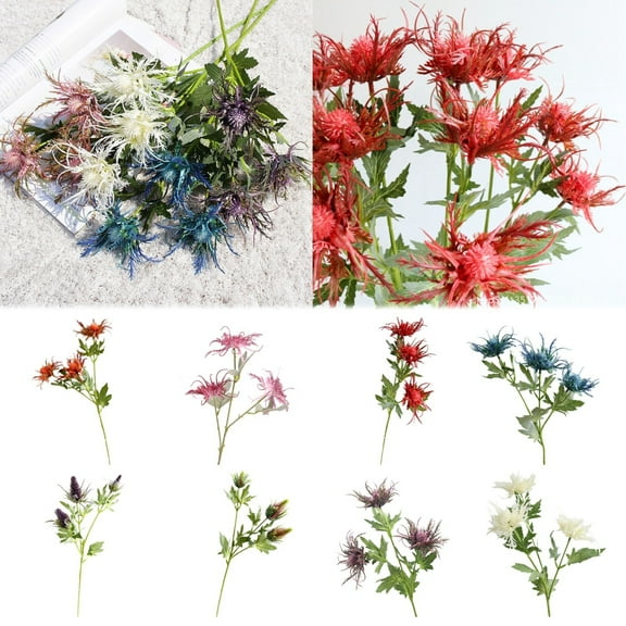 Wild Iris Artificial Thistle Eryngium Long Stems Thistles Bunch Simulation Sea Holly Real Plant for Wedding Bouquet Centerpiece Decor Mothers Day Decorations