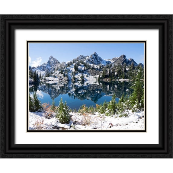 Wild, Jamie and Judy 24x19 Black Ornate Wood Framed with Double Matting Museum Art Print Titled - Washington State-Central Cascades Alpine Lakes Wilderness-Gem Lake