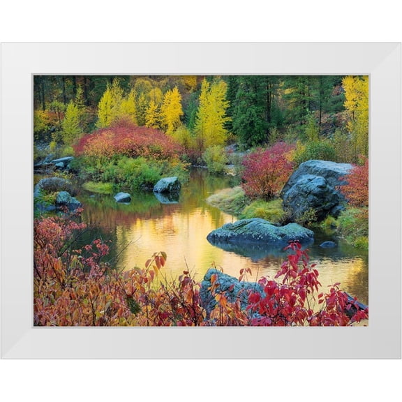 Wild, Jamie and Judy 14x12 White Modern Wood Framed Museum Art Print Titled - WA-Tumwater Canyon-Autumn reflection