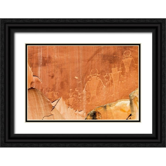 Wild, Jamie and Judy 32x23 Black Ornate Wood Framed with Double Matting Museum Art Print Titled - UT-Capitol Reef National Park-Fremont petroglyphs