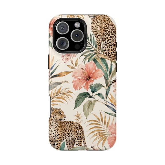Wild Jungle Paradise Magnetic Tough Phone Case, Tropical Leaf Dual Layer Shockproof Protective Cover Compatible with iPhone 15