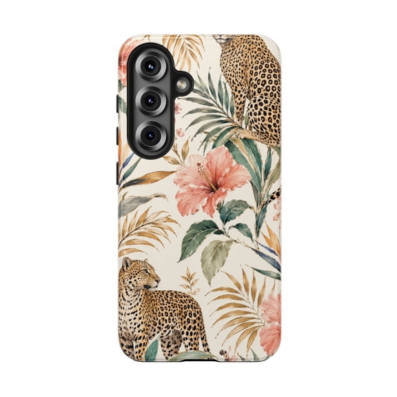 Wild Jungle Paradise Tough Phone Case, Tropical Leaf Dual Layer Shockproof Protective Cover Compatible with Samsung Galaxy S24