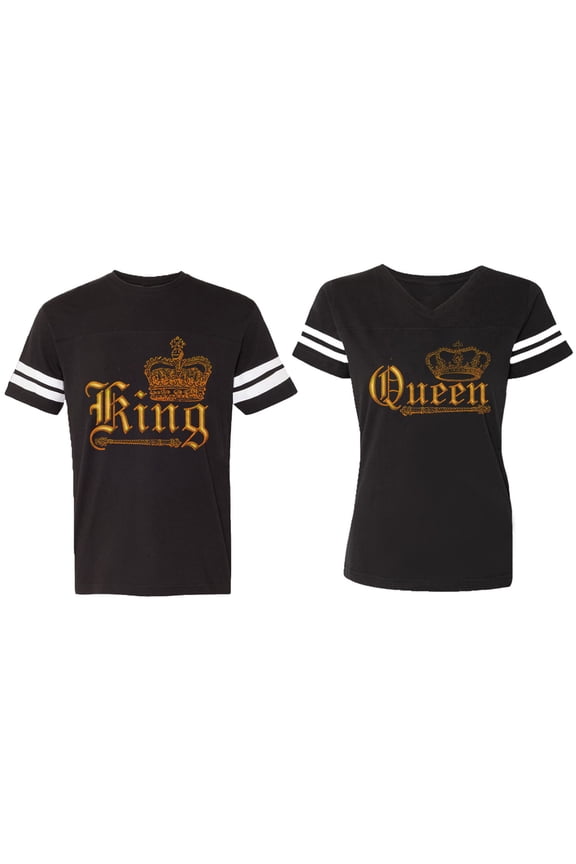 Wild King Queen Matching Couple Cotton Jerseys (Men Black / Women Black) (Men S / Women S)