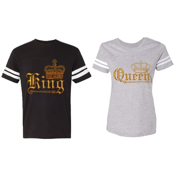 Wild King Queen Matching Couple Cotton Jerseys (Men Black / Women Heather) (Men M / Women M)