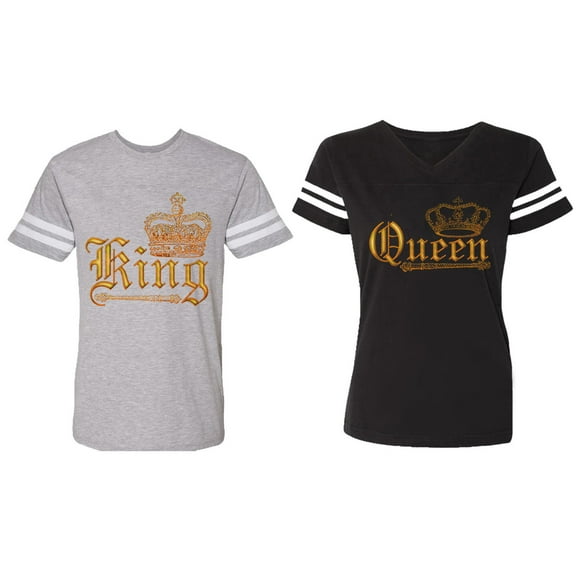 Wild King Queen Matching Couple Cotton Jerseys (Men Heather / Women Black) (Men S / Women S)