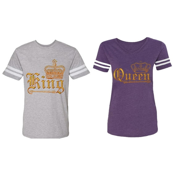 Wild King Queen Matching Couple Cotton Jerseys (Men Heather / Women Purple) (Men M / Women M)