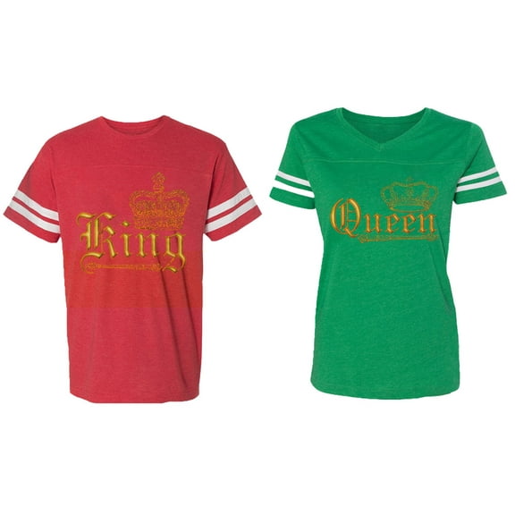 Wild King Queen Matching Couple Cotton Jerseys (Men Red / Women Green) (Men M / Women M)