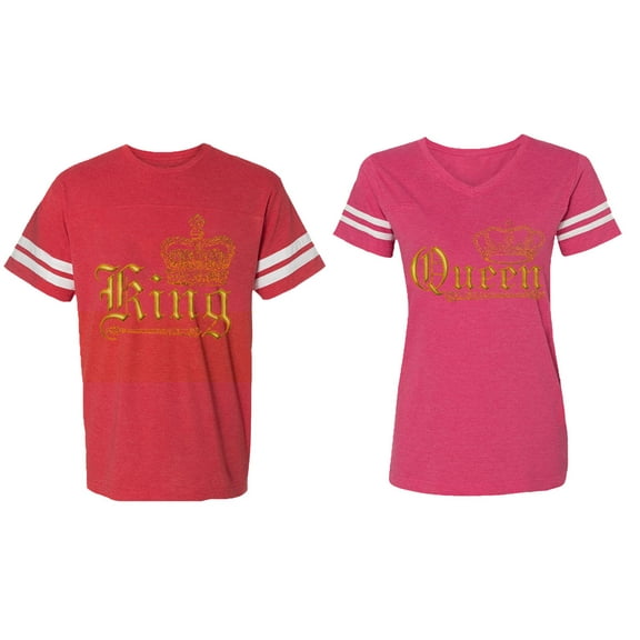 Wild King Queen Matching Couple Cotton Jerseys (Men Red / Women Pink) (Men M / Women L)