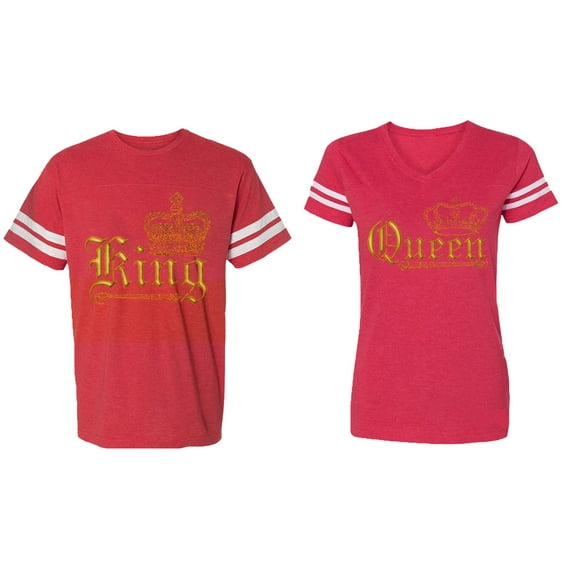 Wild King Queen Matching Couple Cotton Jerseys (Men Red / Women Red) (Men XL / Women S)