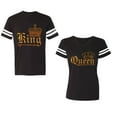 thumbnail image 1 of Wild King Queen Unisex Couple Matching Cotton Jersey style T-Shirt Contrasting stripes on sleeves (Men Black / Women Black) (Men XXL / Women L), 1 of 3