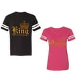 thumbnail image 1 of Wild King Queen Unisex Couple Matching Cotton Jersey style T-Shirt Contrasting stripes on sleeves (Men Black / Women Pink) (Men S / Women XXL), 1 of 3