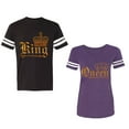 thumbnail image 1 of Wild King Queen Unisex Couple Matching Cotton Jersey style T-Shirt Contrasting stripes on sleeves (Men Black / Women Purple) (Men M / Women M), 1 of 3
