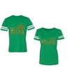 thumbnail image 1 of Wild King Queen Unisex Couple Matching Cotton Jersey style T-Shirt Contrasting stripes on sleeves (Men Green / Women Green) (Men XXL / Women XL), 1 of 3