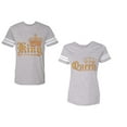 thumbnail image 1 of Wild King Queen Unisex Couple Matching Cotton Jersey style T-Shirt Contrasting stripes on sleeves (Men Heather / Women Heather) (Men XL / Women XL), 1 of 3