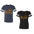 thumbnail image 1 of Wild King Queen Unisex Couple Matching Cotton Jersey style T-Shirt Contrasting stripes on sleeves (Men Navy / Women Black) (Men L / Women M), 1 of 3