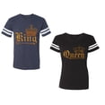 thumbnail image 1 of Wild King Queen Unisex Couple Matching Cotton Jersey style T-Shirt Contrasting stripes on sleeves (Men Navy / Women Black) (Men S / Women S), 1 of 3