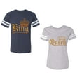 thumbnail image 1 of Wild King Queen Unisex Couple Matching Cotton Jersey style T-Shirt Contrasting stripes on sleeves (Men Navy / Women Heather) (Men M / Women S), 1 of 3