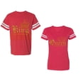 thumbnail image 1 of Wild King Queen Unisex Couple Matching Cotton Jersey style T-Shirt Contrasting stripes on sleeves (Men Red / Women Red) (Men M / Women XXL), 1 of 3