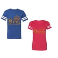 thumbnail image 1 of Wild King Queen Unisex Couple Matching Cotton Jersey style T-Shirt Contrasting stripes on sleeves (Men Royal / Women Red) (Men XXL / Women XXL), 1 of 3
