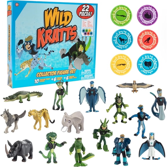 Wild Kratts 22-Pack Action Figure Set - Officially Licensed, Includes 3" Chris & Martin Kratt, Creature Figurines & Discs - Ages 3+