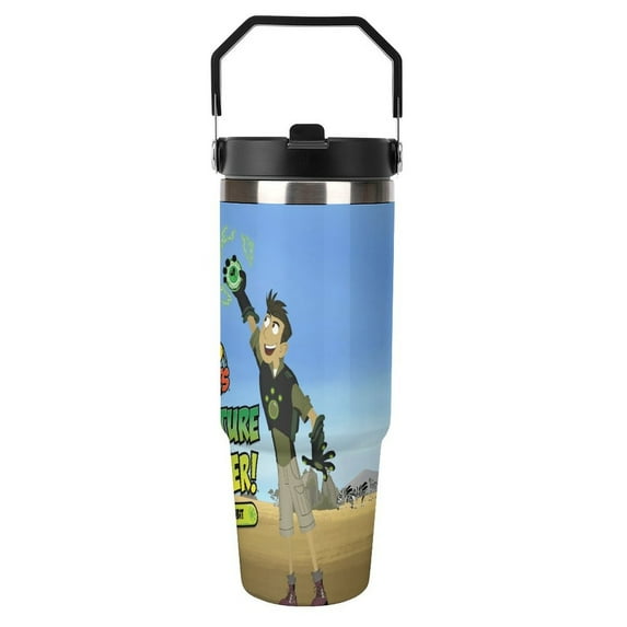 Wild Kratts 30 OzTumbler with Handle And Straw, Stainless Steel Double Wall Vacuum Insulated Coffee Cup Travel Mug for Gym, Outdoors, Commute, Work