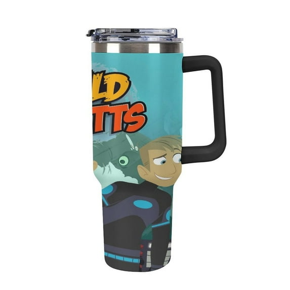Wild Kratts 40 Oz Tumbler with Handle And Straw, Stainless Steel Double Wall Vacuum Insulated Coffee Cup Travel Mug for Gym, Outdoors, Commute, Work