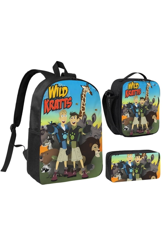 Back-Pack With Lunch Box And Pencil Case 3 Pcs Large Capacity Shoulder Bag For Travel Hiking