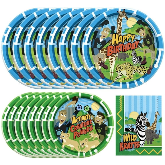 Wild Kratts Birthday Party Supplies Tableware Starter Set for 16 Guests