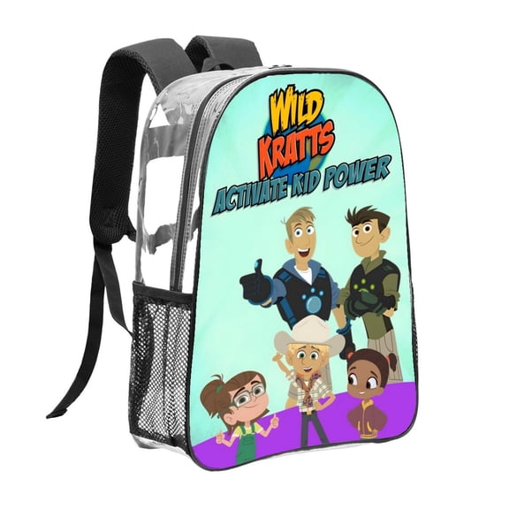 Wild Kratts-theme Clear Backpack Heavy Duty Transparent Bag See Through Bookbag for Work, Sport, College, Travel12.2X16.9"(31X43cm)