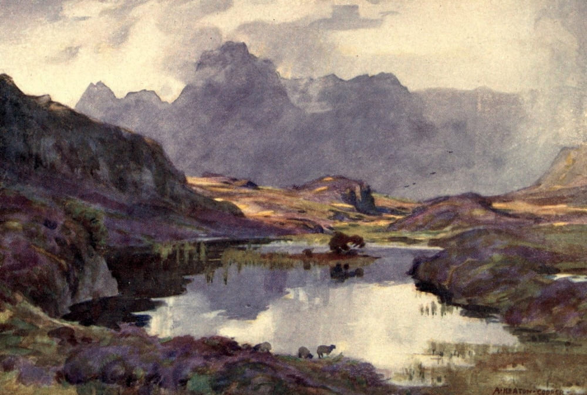 Wild Lakeland 1922 Lingmoor Tarn & Langdale Pikes Canvas Art - A Cooper (18 x 24)